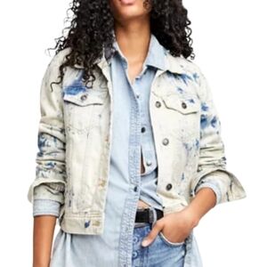 NWT Free People Rumors Denim Jacket Jones Tie Dye Blue Size Large 🛑 FINAL PRICE